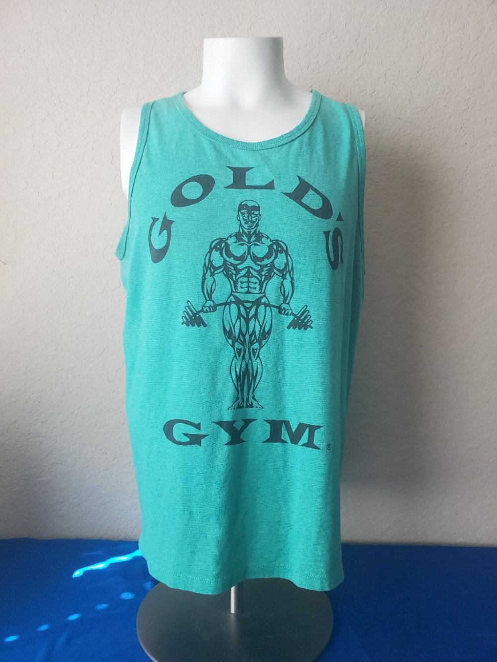 Gold's Gym Tank Top Men's XL Vintage Muscle Joe Barbell Graphic Heather Teal Gre